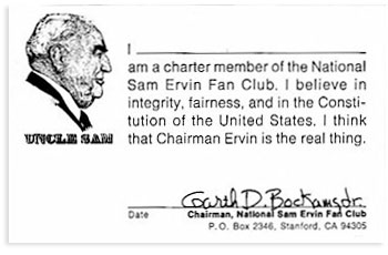 National Sam Ervin Fan Club card